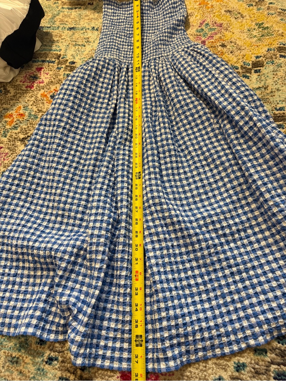 Anthropologie Maeve Blue Gingham Strapless Midi Dress - Picture 6 of 7